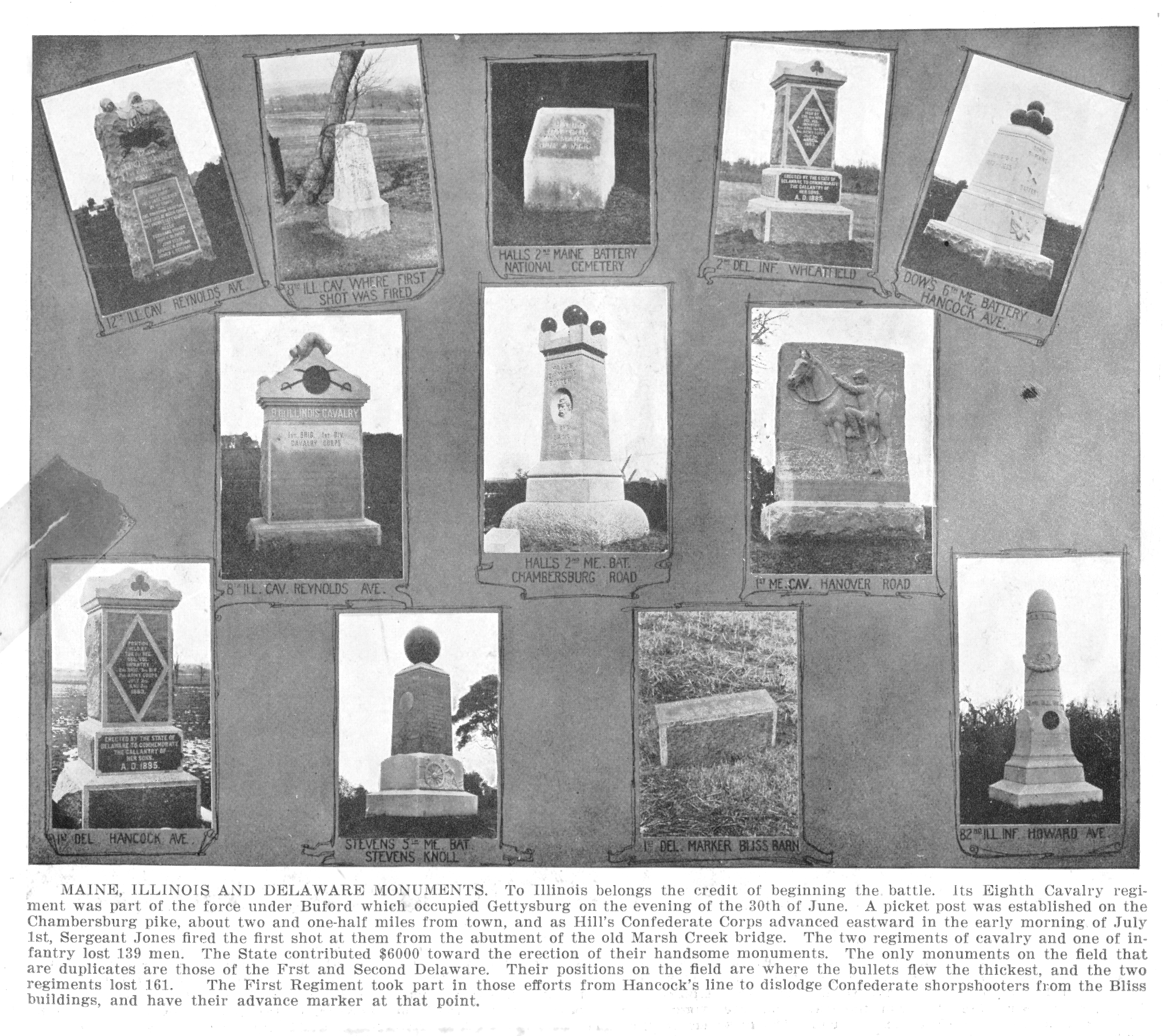 Maine, Illinois and Delaware Monuments